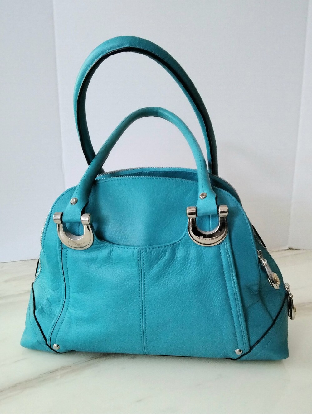 B Makowsky Turquoise Smooth Leather Multi-Compartment Shoulder Handbag EUC